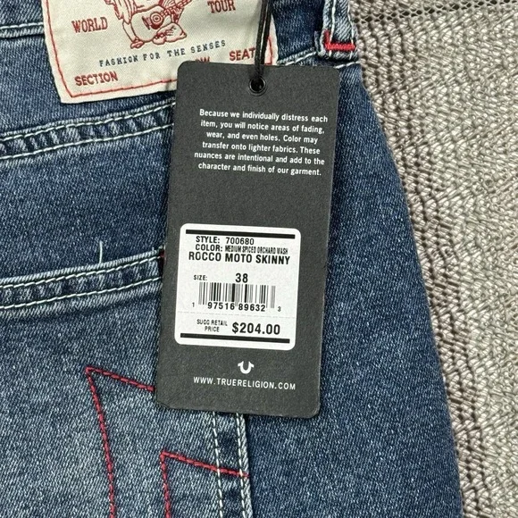 True Religion Men's Rocco Moto Relaxed Skinny Jeans Size 38W NEW DENIM - Picture 5 of 11